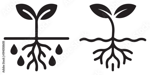 "Plant Root Hydration Icons – Irrigation and Growth Symbols"
