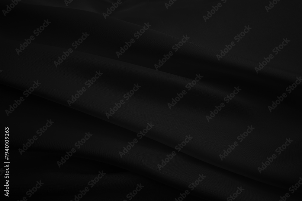 Fototapeta premium Black silk fabric texture. Abstract cloth background