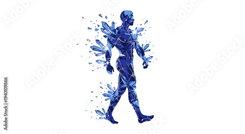 Dynamic human figure walking with splashing water effect illustration