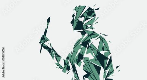 A person painting with a brush made of leaves, showcasing creativity and artistry in a unique illustration