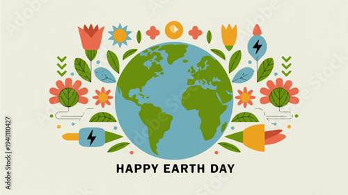 Earth day celebration with colorful florals and globe illustration