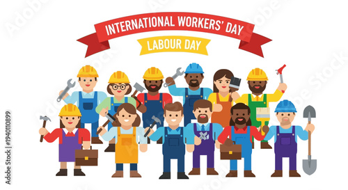 Diverse group of workers celebrating International Workers' Day together