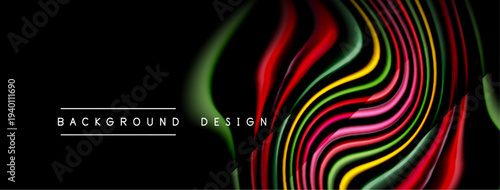 Abstract colorful layers create dynamic visual effect. Black background emphasizes vibrant curves, modern design element.