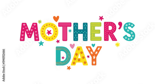 Celebrating Mother's Day with colorful lettering and floral decorations in a joyful atmosphere