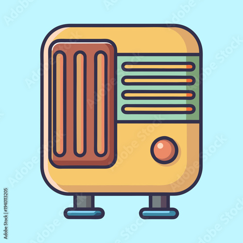 Retro style electric heater with simple design on light blue background