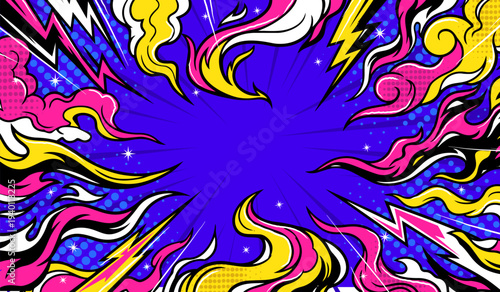 Abstract graffiti background with vibrant neon colors. Dynamic smoke thunder ...