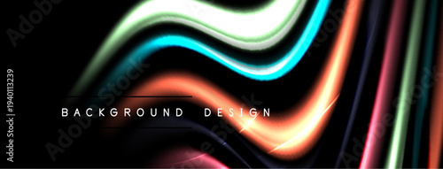 Abstract flowing ribbons, vibrant colors, dynamic composition. Modern design element for backgrounds, presentations. Black canvas enhances luminosity.