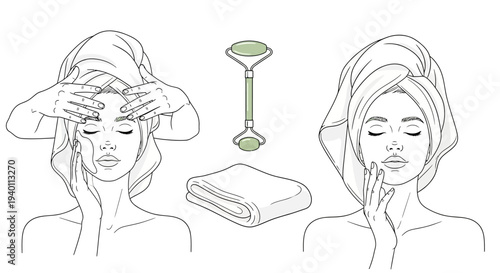 Woman enjoying a relaxing facial treatment and skincare routine.