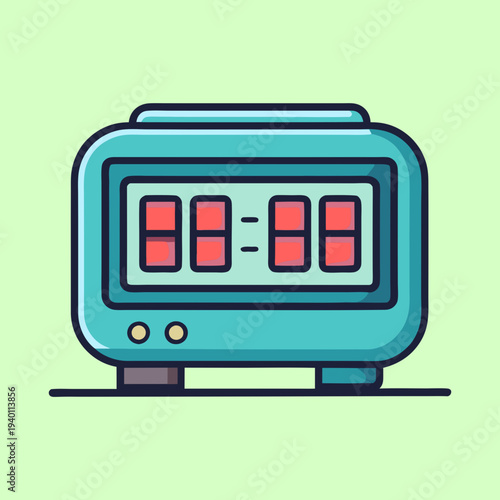 Illustration of an oldfashioned blue digital alarm clock displaying a time