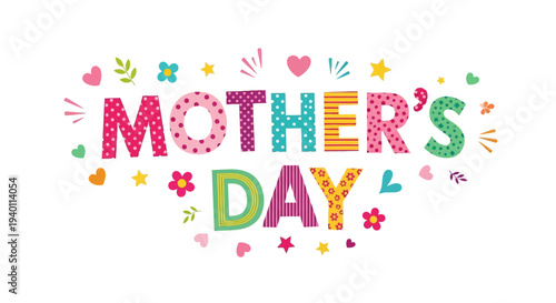 Vibrant Mother's Day illustration with colorful flowers and hearts decoration