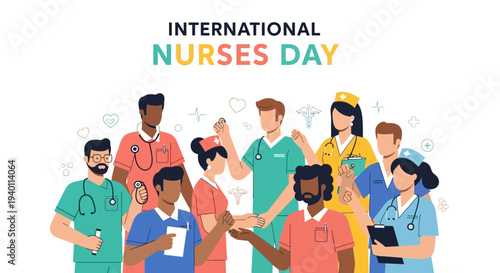 Diverse group of healthcare professionals coming together on International Nurses Day illustration