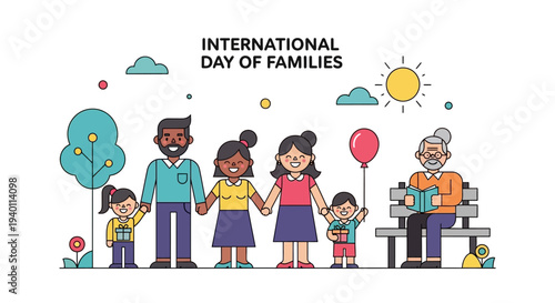 Diverse family generations celebrating International Day of Families together outdoors with joy and love