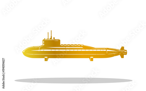 cool gold combat submarine with white background
