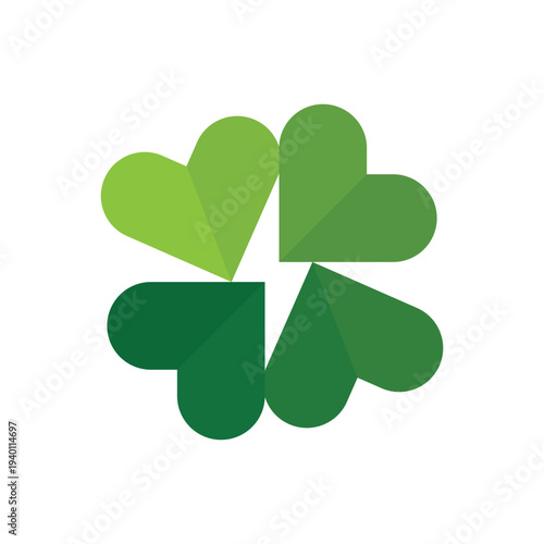 Four Green Hearts Forming Clover Shape