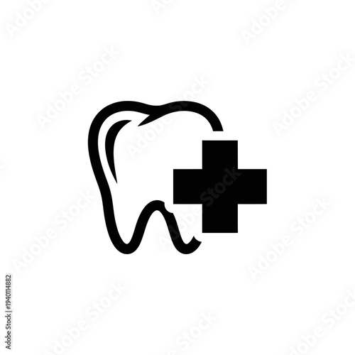 Dental Health Concept Illustration Featuring Tooth and Medical Cross Symbol