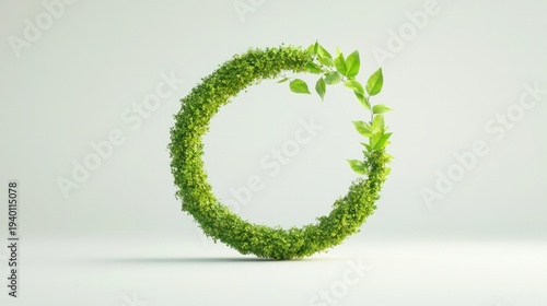 Green Cycle of Life: A vibrant green circular shape, crafted from lush foliage, symbolizes the continuous cycle of nature, environmental sustainability, and the harmony between life and our planet.