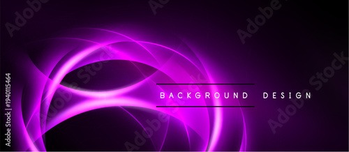 Abstract purple lines create dynamic flow. Dark background enhances glowing effect, modern design element.