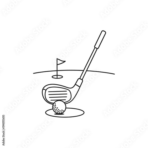 Golf Club and Ball on the Green with Flag in the Background
