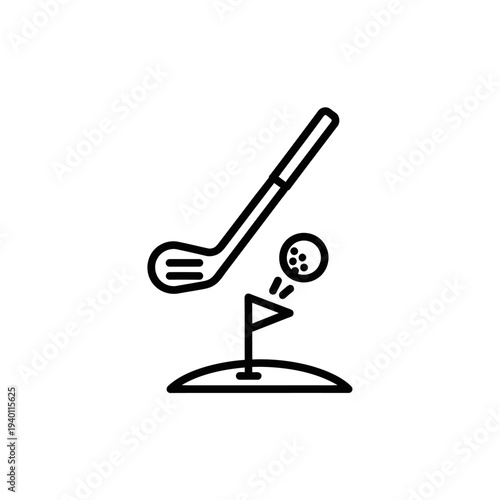 Golf Club Swing and Hole with Ball on Green Field in Sports Action Scene