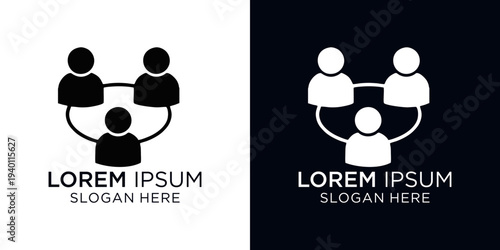 Modern logo design featuring people icons in a circle, representing teamwork and partnership, with a customizable slogan for business branding