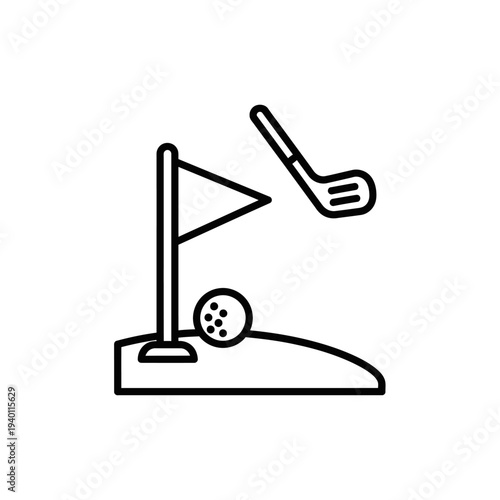 Golf Course Scene with Flag and Ball for Sports and Recreation