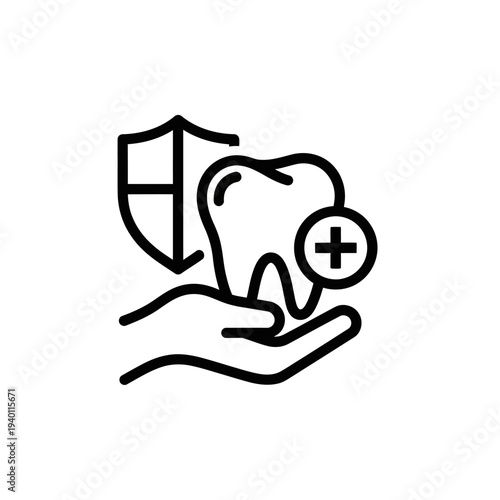 Dental Care and Oral Hygiene Protection with Shield and Tooth Icon