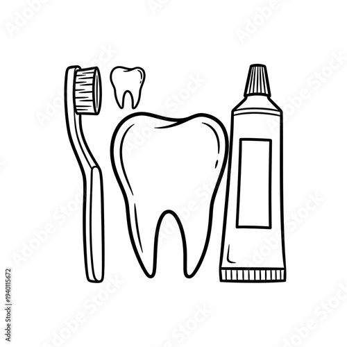 Dental Care and Oral Hygiene Essentials Illustration with Toothbrush Toothpaste and Tooth