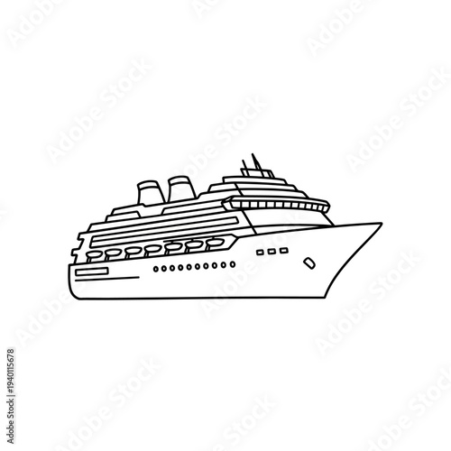 Elegant Line Drawing of a Modern Cruise Ship for Travel and Tourism Concepts
