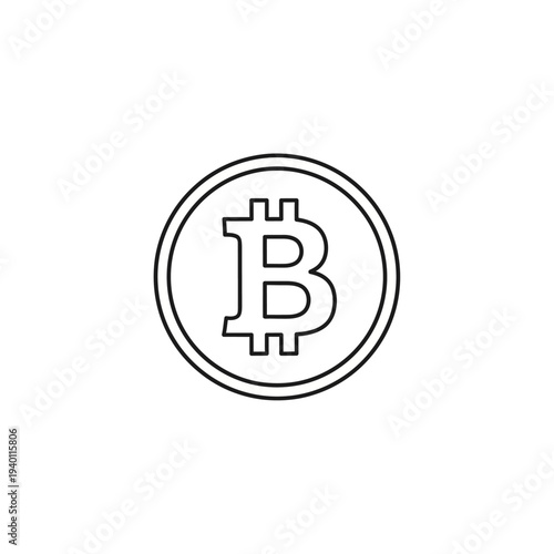 Digital Cryptocurrency Bitcoin Icon, Financial Technology Blockchain Concept