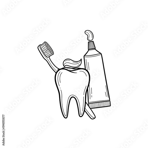 Healthy Oral Hygiene Tools Including Toothbrush Toothpaste and Tooth with Dental Care Products