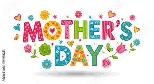 Celebrating Mother's Day with colorful flowers and typography