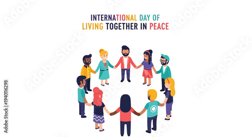 Diverse group of people holding hands in a circle promoting unity and harmony on International Day of Living Together in Peace