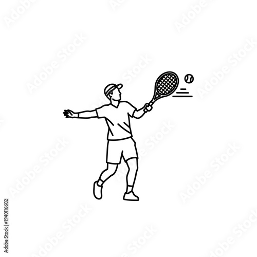 Illustration of a Male Tennis Player Swinging a Racquet During Match