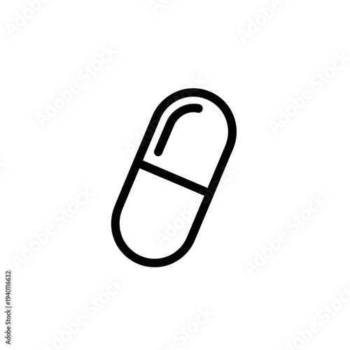 Minimalist Black and White Capsule Illustration for Medical and Pharmaceutical Design