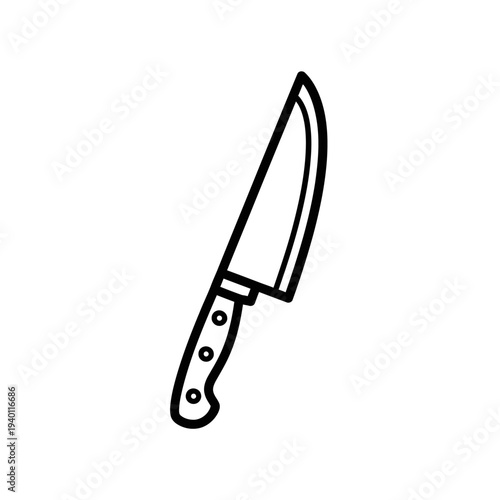 Illustration of a Sharp Kitchen Knife with a Wooden Handle for Cooking and Culinary Use