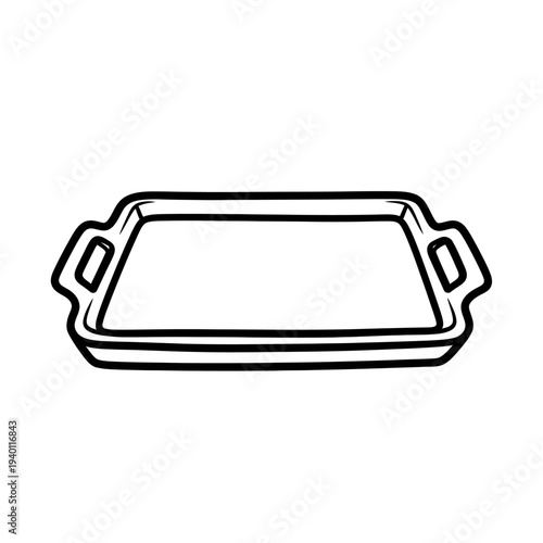 Minimalist Black and White Line Drawing of a Baking Tray for Kitchen Use