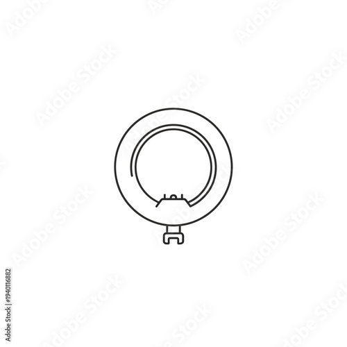 Minimalist Black and White Line Drawing of a Circular Object with a Hook