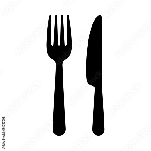 Minimalist Black and White Cutlery Set - Fork and Knife Outline Illustration
