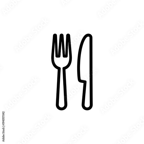 Minimalist Black and White Dining Fork and Knife Illustration for Food and Restaurant Themes