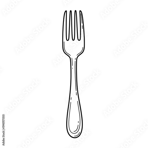 Minimalist Black and White Line Drawing of a Fork for Food and Dining