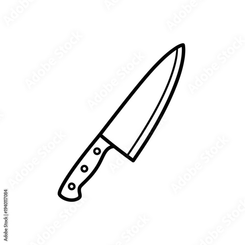 Minimalist Black and White Line Drawing of a Kitchen Knife for Culinary and Cooking Themes
