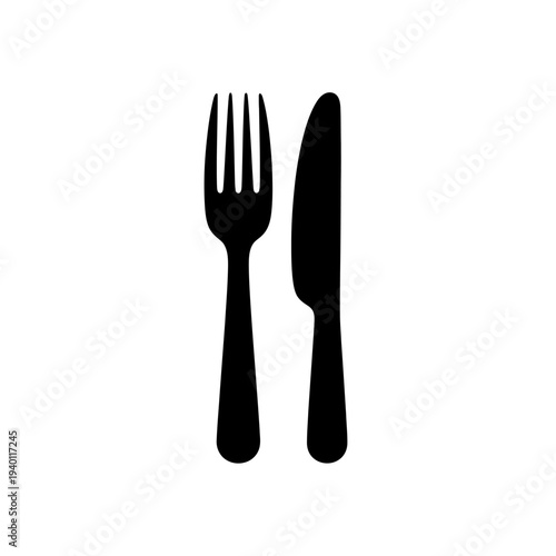 Minimalist Black and White Fork and Knife Silhouette for Dining Themes