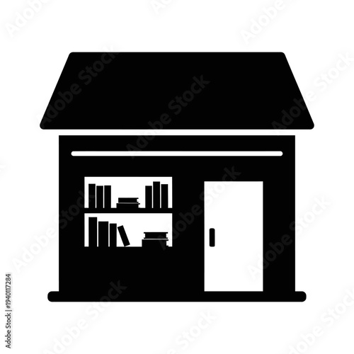 Minimalist Bookstore Icon Illustration Showing Shelves and Entrance