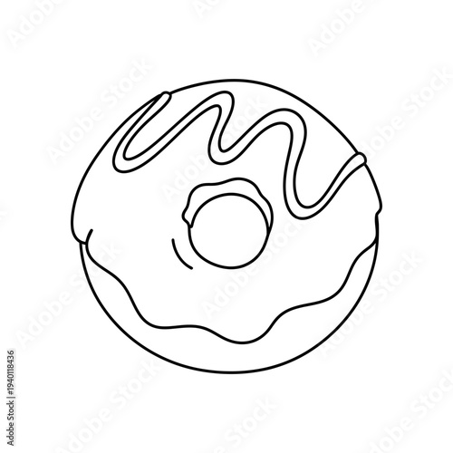 Minimalist Line Drawing of a Chocolate Glazed Donut with Sprinkles