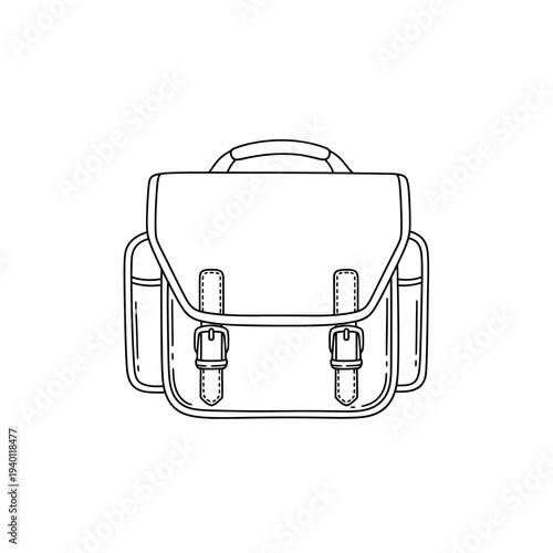 Minimalist Line Drawing of a Classic Messenger Backpack for Fashion and Lifestyle Use