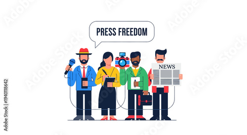 Journalists advocating for free press freedom in modern society with diverse media tools