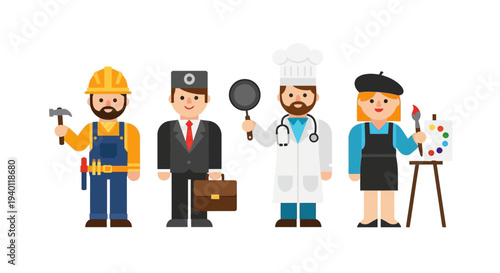 Diverse Professionals in Various Occupations Standing Together in a Modern Setting