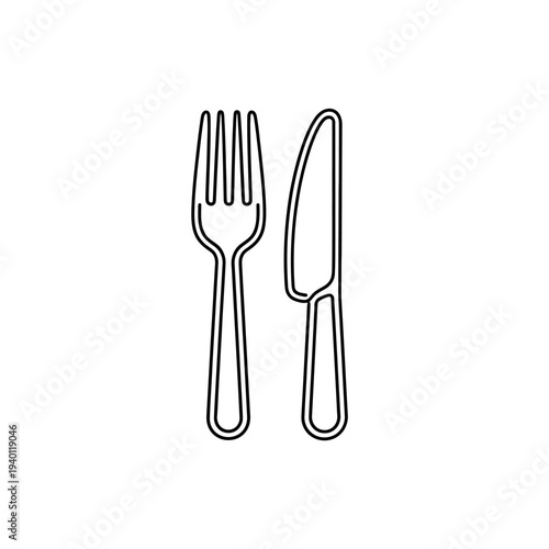 Minimalist Outline of Fork and Knife for Dining or Culinary Themes
