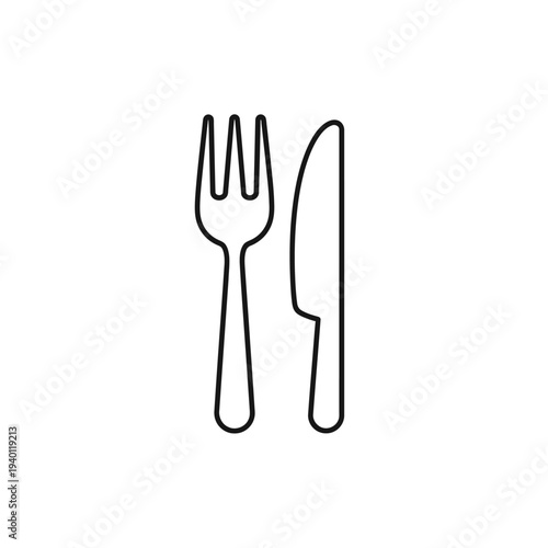Minimalist Line Drawing of Fork and Knife for Restaurant or Dining Concept