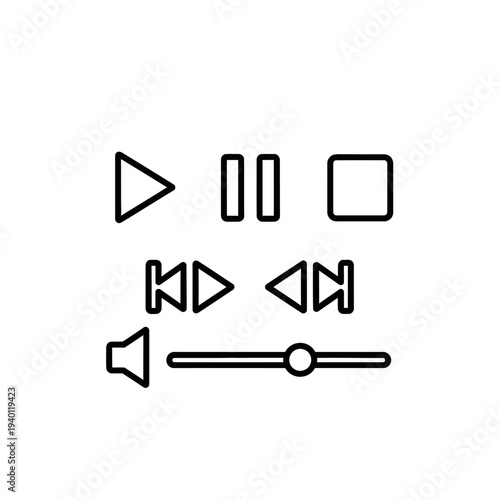 Minimalist Video Playback Controls Icon Set for Digital Media Interface